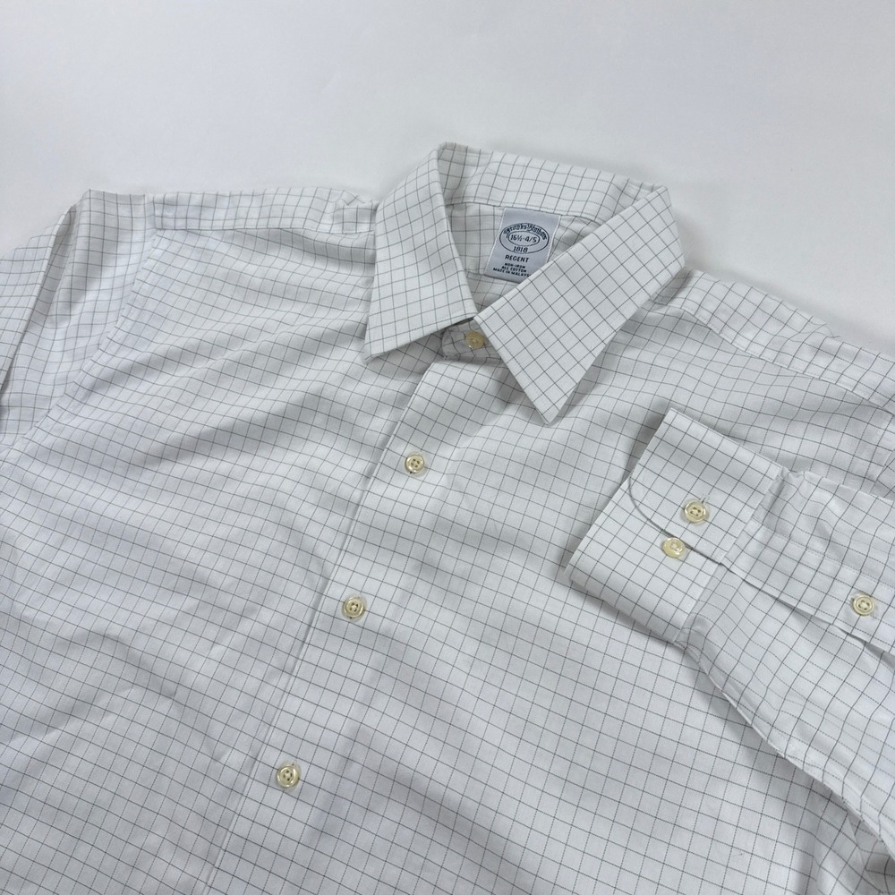 Brooks Brothers Mens Shirt 16.5 4/5 White Grey Regent Windowpane Button Down